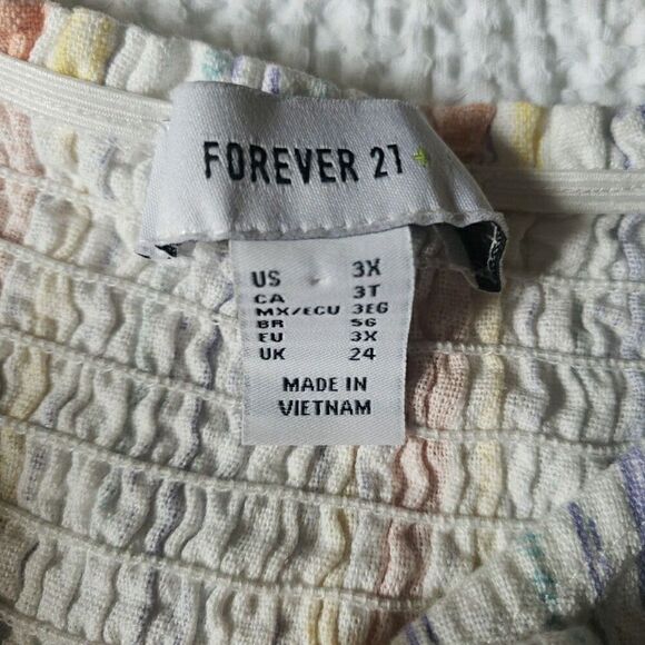 Forever 21+ White & Multi Color Striped Off The Shoulder Cropped Top Plus Sz 3X - Picture 6 of 8